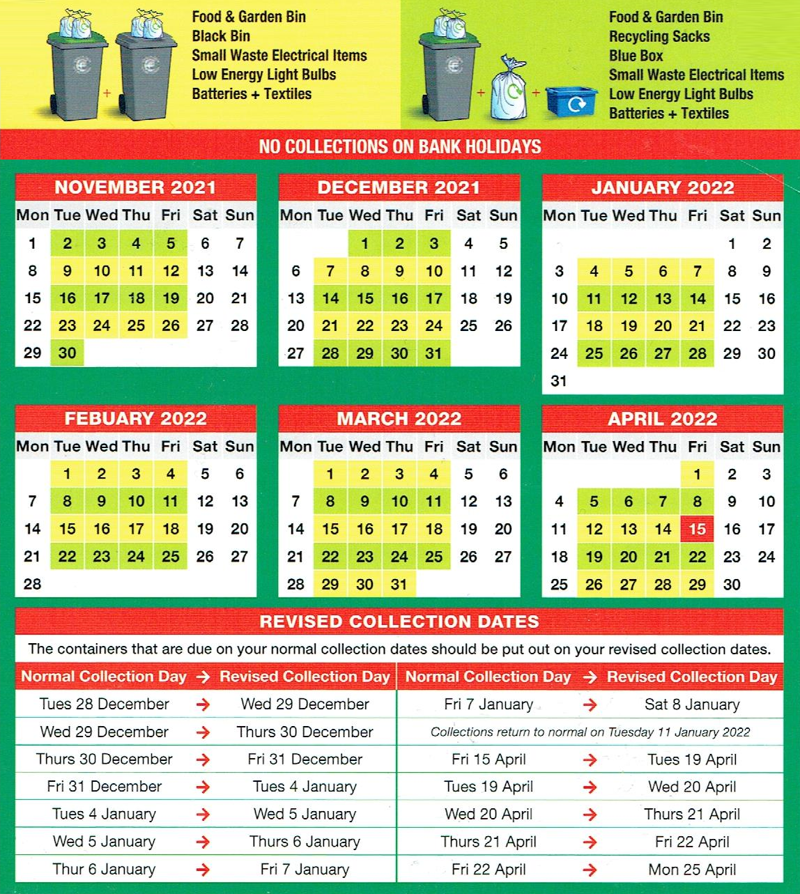 Refuse collection calendar from Epping Forest District Council